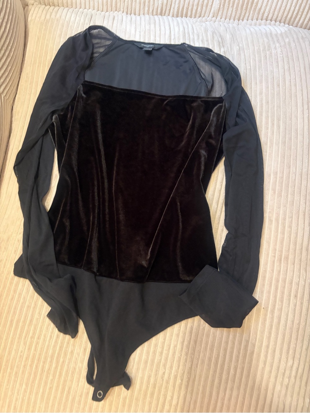 Banana Republic Black Velvet & Sheer Long-Sleeve Bodysuit